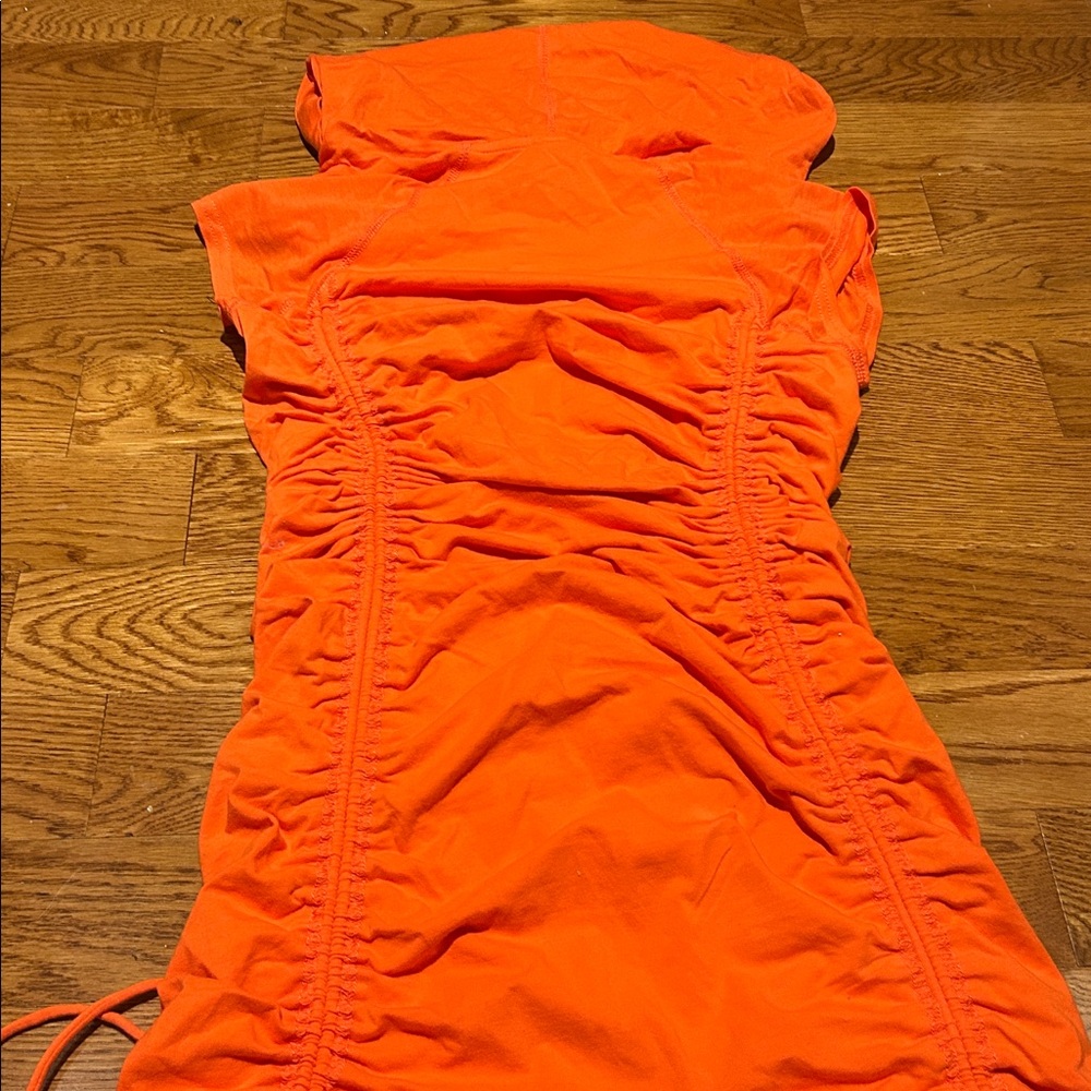 Orange Ruched Mini Dress - Picture 11 of 14